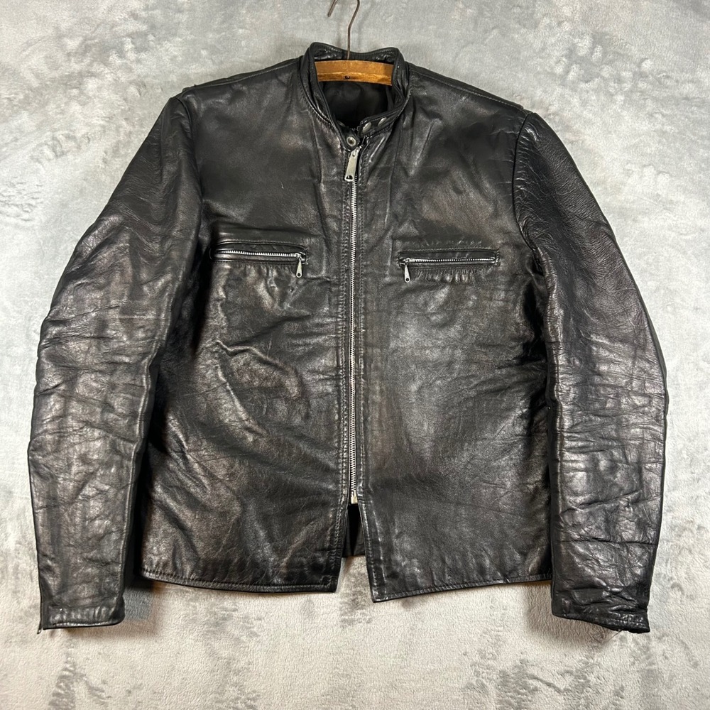 Vintage AMF Harley Davidson Cafe Racer Leather Motorcycle Jacket Black Mens M